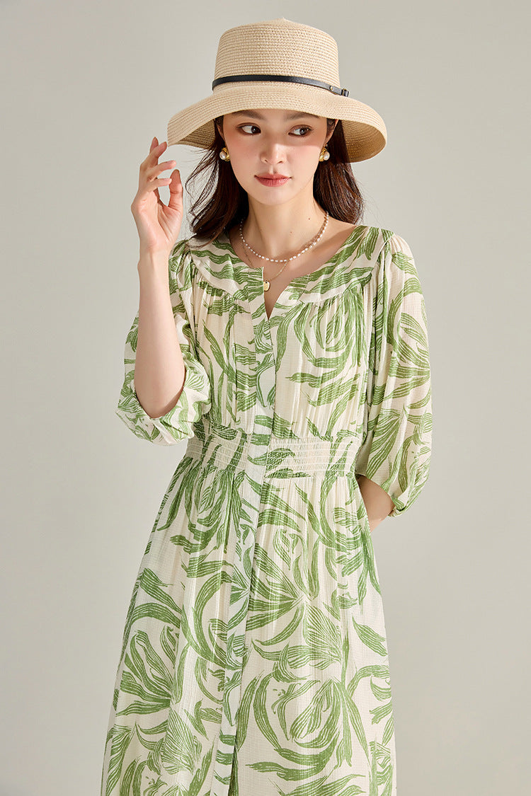 Robe Midi Imprimé Feuillage – Style Boho Chic
